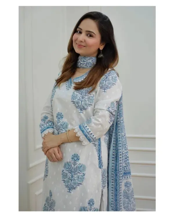 Blue_Cotton_Printed_Kurta_Pant_And_Dupatta_Set_For_Women
