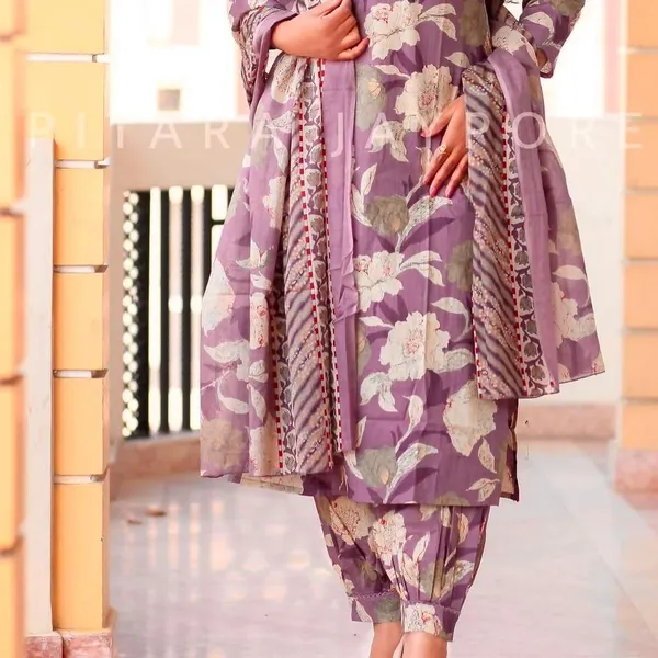Purple_Cotton_Premium_Floral_Print_Kurta_Pant_And_Dupatta_Set_For_Women