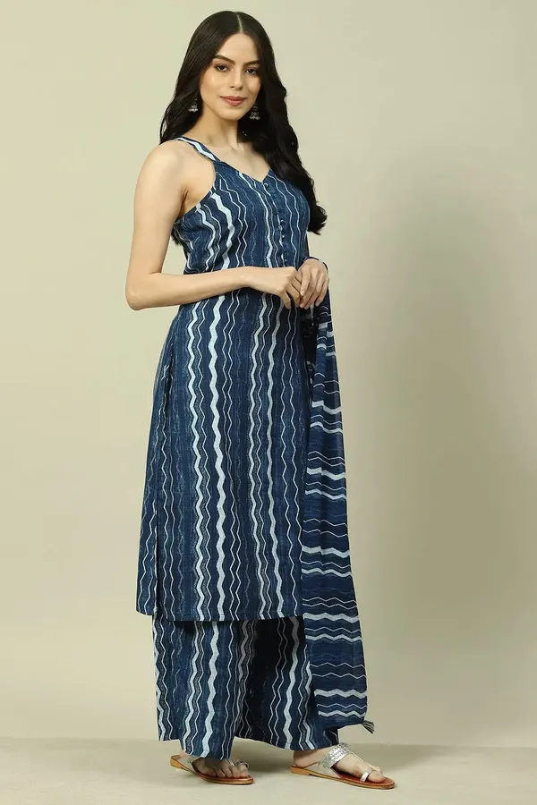 Blue_Cotton_Premium_Printed_and_Sleeveless_Lining_Kurta_Pant_And_Dupatta_Set_For_Women