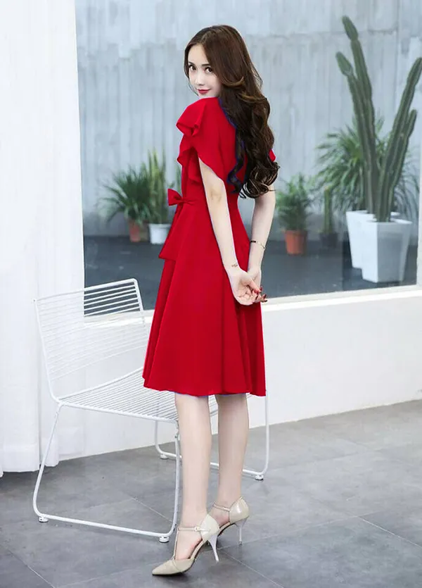 Red_Solid_Knee_Length,_Fit_And_Flare_&_A-line