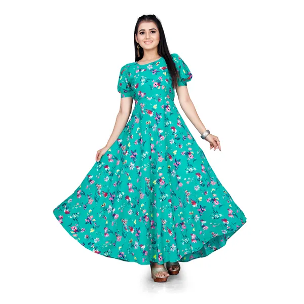 Sea_Green_&_Pink_Floral_Print_Puffed_Sleeve_Maxi_Dress