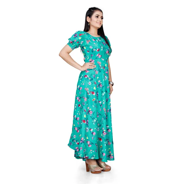 Sea_Green_&_Pink_Floral_Print_Puffed_Sleeve_Maxi_Dress