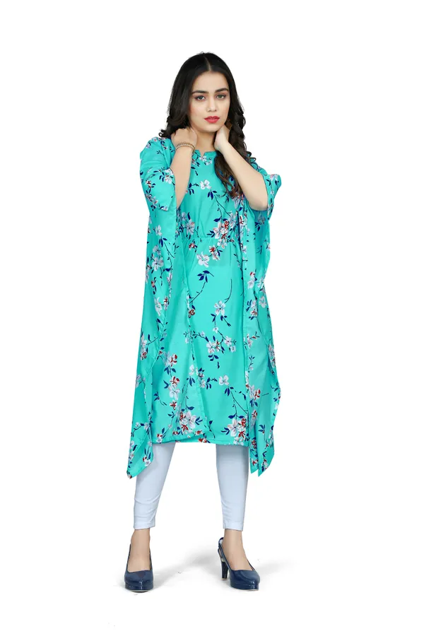 Sea_Green_&_White_Floral_Print_Kaftan_Dress