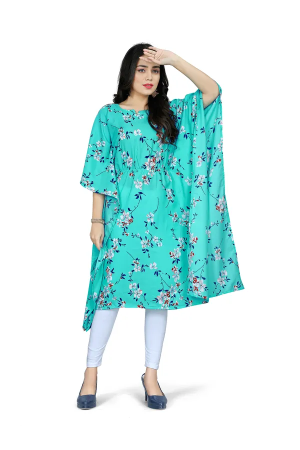 Sea_Green_&_White_Floral_Print_Kaftan_Dress