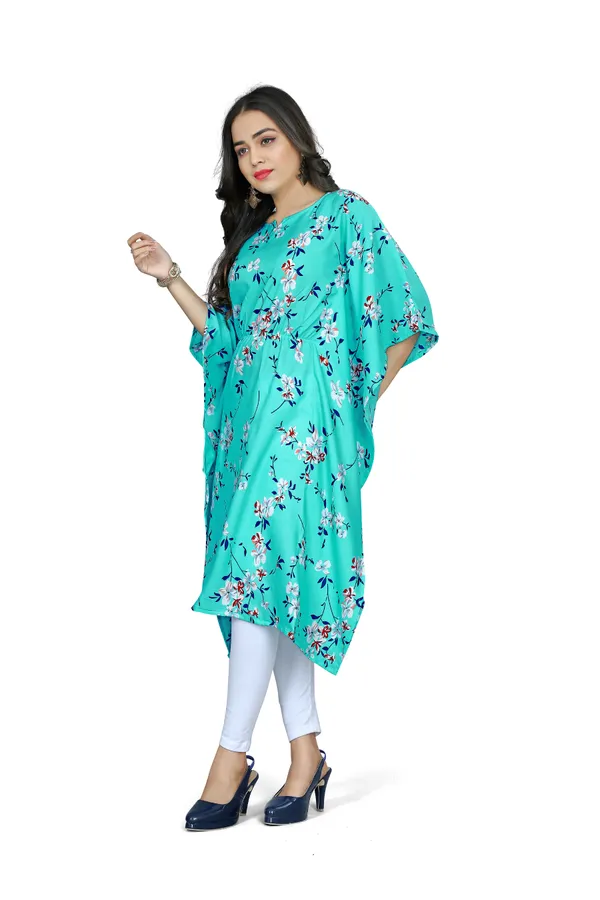 Sea_Green_&_White_Floral_Print_Kaftan_Dress