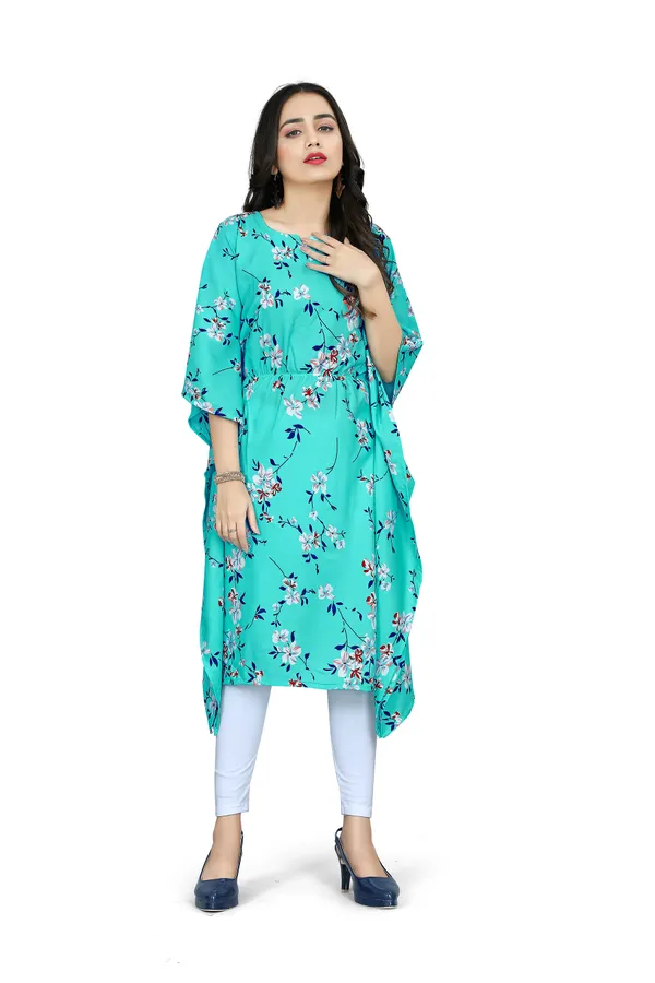 Sea_Green_&_White_Floral_Print_Kaftan_Dress