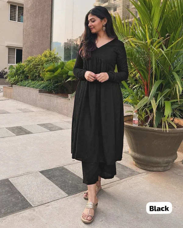 Black_Cotton_Alia_Cut_Gown_And_Pant_Set_For_Women