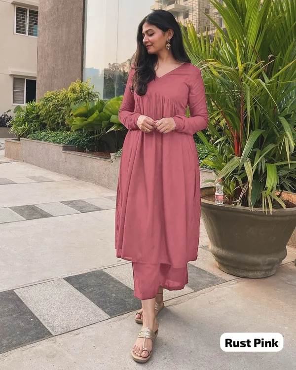 Rust_Pink_Cotton_Alia_Cut_Gown_And_Pant_Set_For_Women