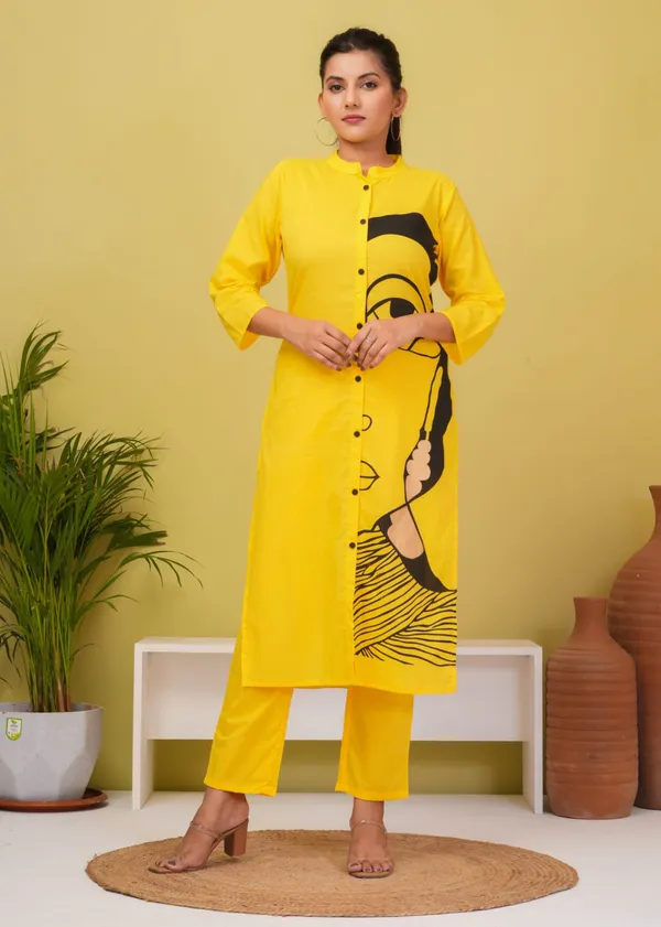 Yellow_Cotton_Regular_Fit_Solid_Kurta_Pant_Set_For_Women