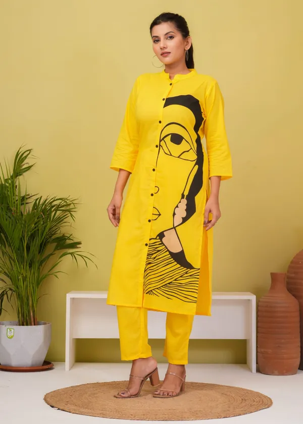 Yellow_Cotton_Regular_Fit_Solid_Kurta_Pant_Set_For_Women