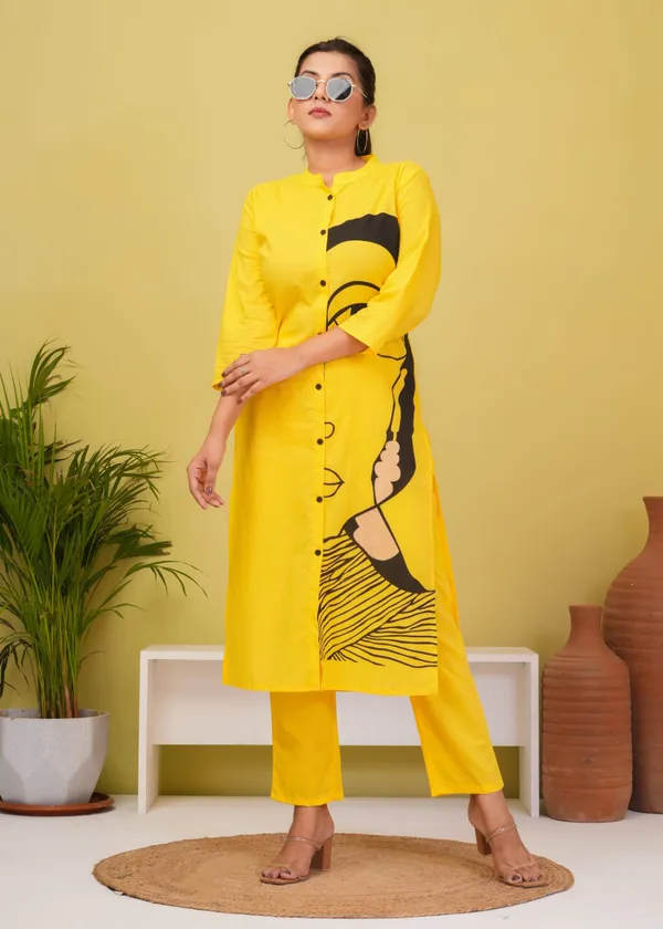 Yellow_Cotton_Regular_Fit_Solid_Kurta_Pant_Set_For_Women
