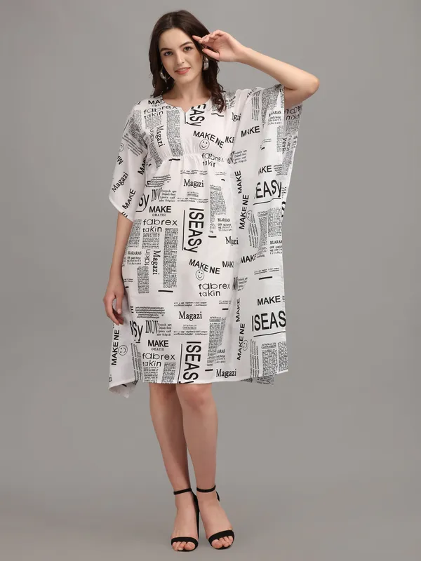 White_&_Black_Text_Paper_Print_Kaftan_Dress