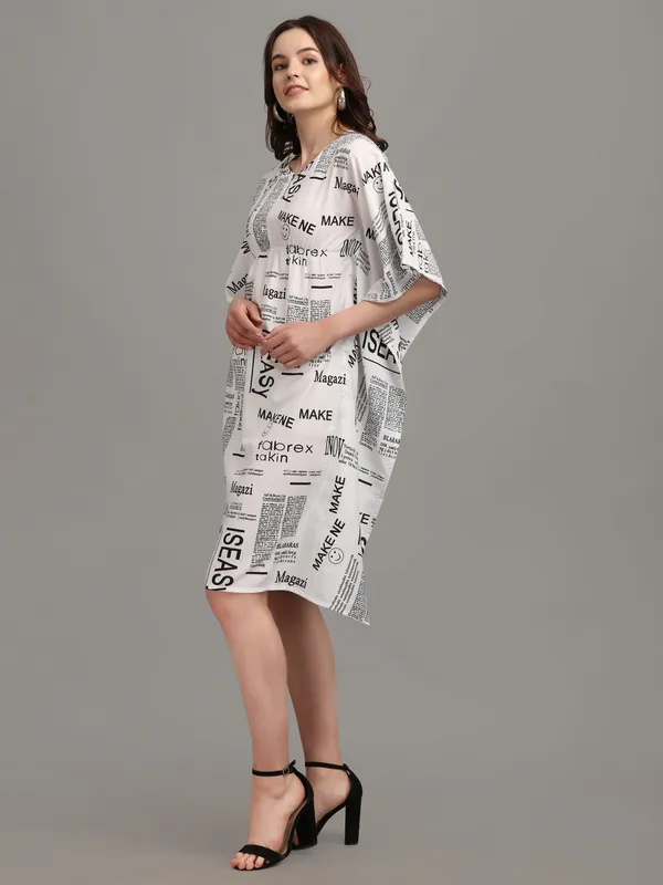 White_&_Black_Text_Paper_Print_Kaftan_Dress