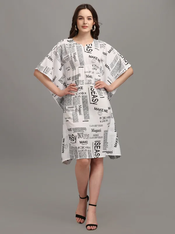 White_&_Black_Text_Paper_Print_Kaftan_Dress