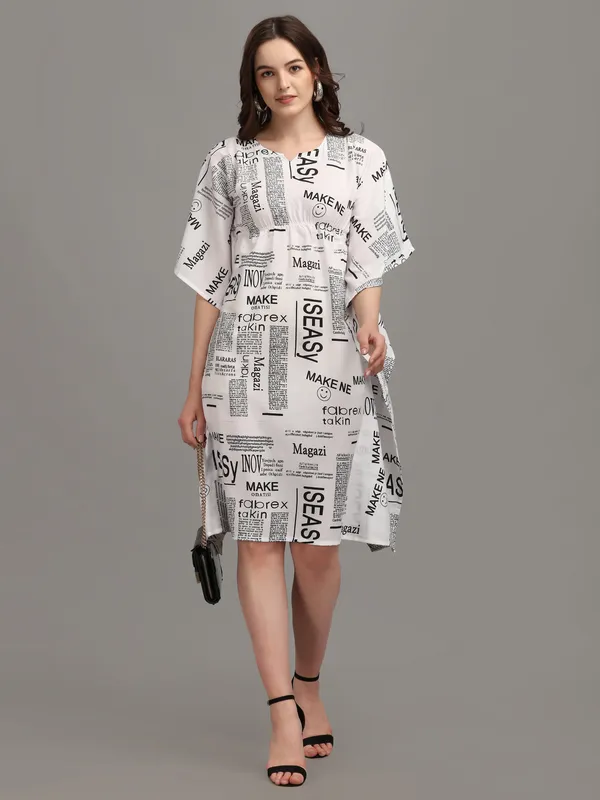 White_&_Black_Text_Paper_Print_Kaftan_Dress