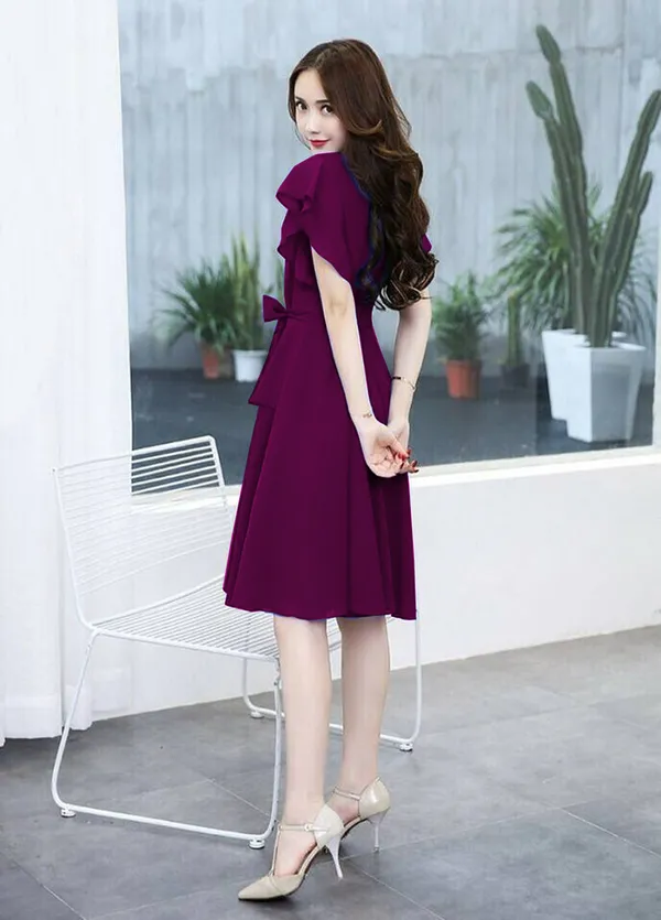 Wine_Solid_Knee_Length,_Fit_And_Flare_&_A-line