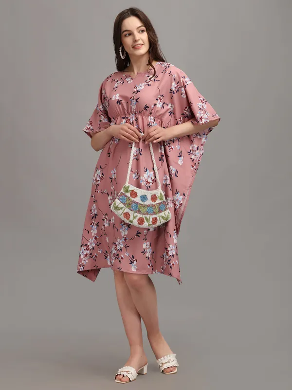 Wine_&_White_Floral_Print_Kaftan_Dress