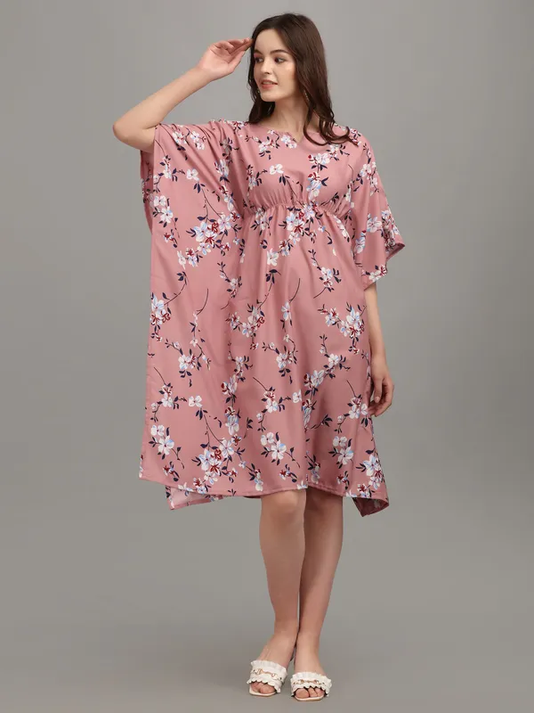 Wine_&_White_Floral_Print_Kaftan_Dress