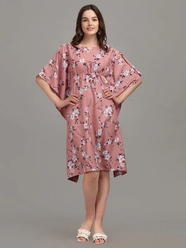 Wine_&_White_Floral_Print_Kaftan_Dress