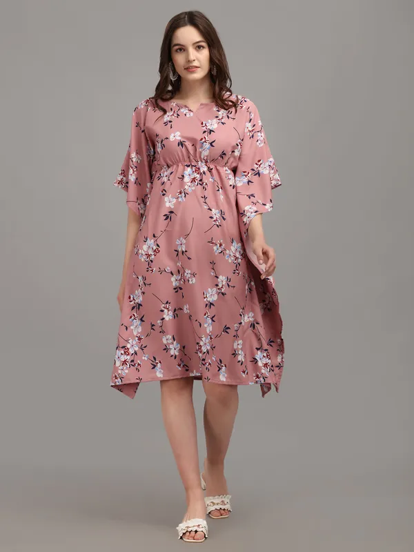 Wine_&_White_Floral_Print_Kaftan_Dress