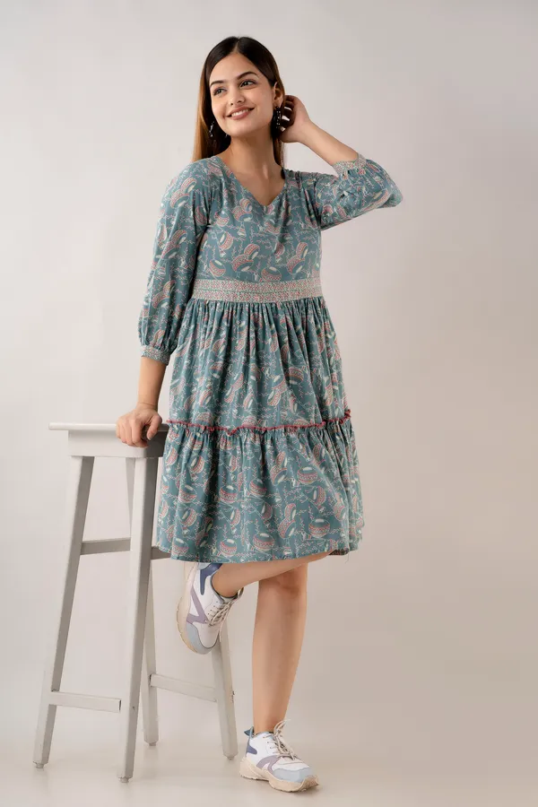 Women's_Floral_Printed_Cotton_Dress_with_Smocked_Waist