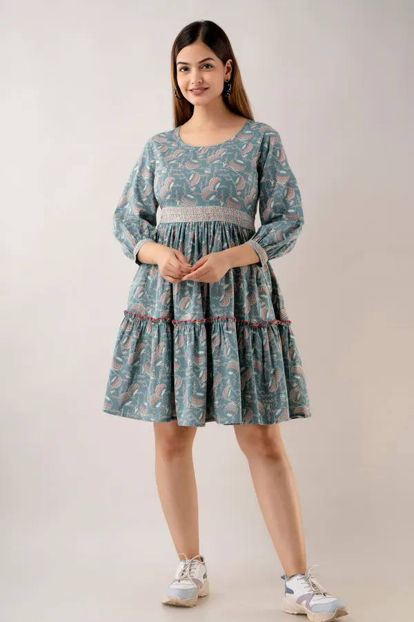 Women's_Floral_Printed_Cotton_Dress_with_Smocked_Waist