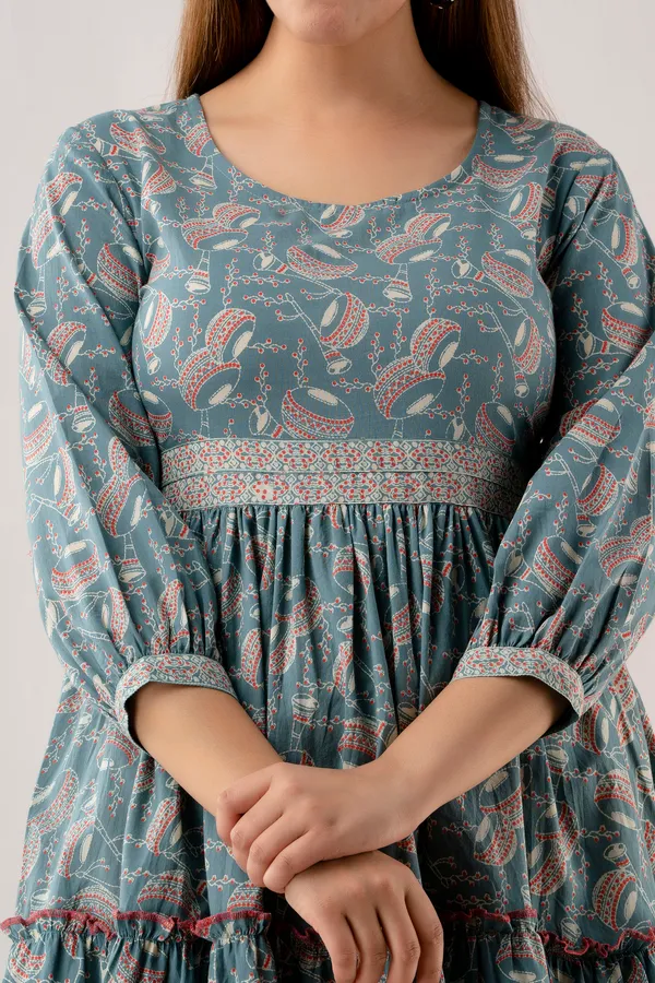 Women's_Floral_Printed_Cotton_Dress_with_Smocked_Waist