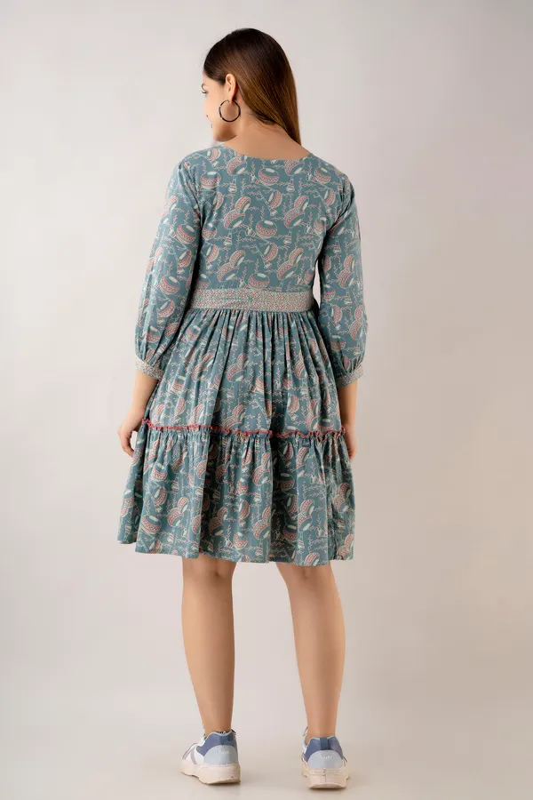 Women's_Floral_Printed_Cotton_Dress_with_Smocked_Waist