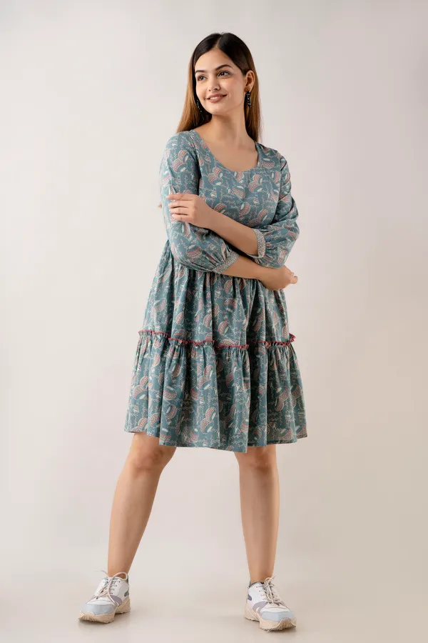 Women's_Floral_Printed_Cotton_Dress_with_Smocked_Waist