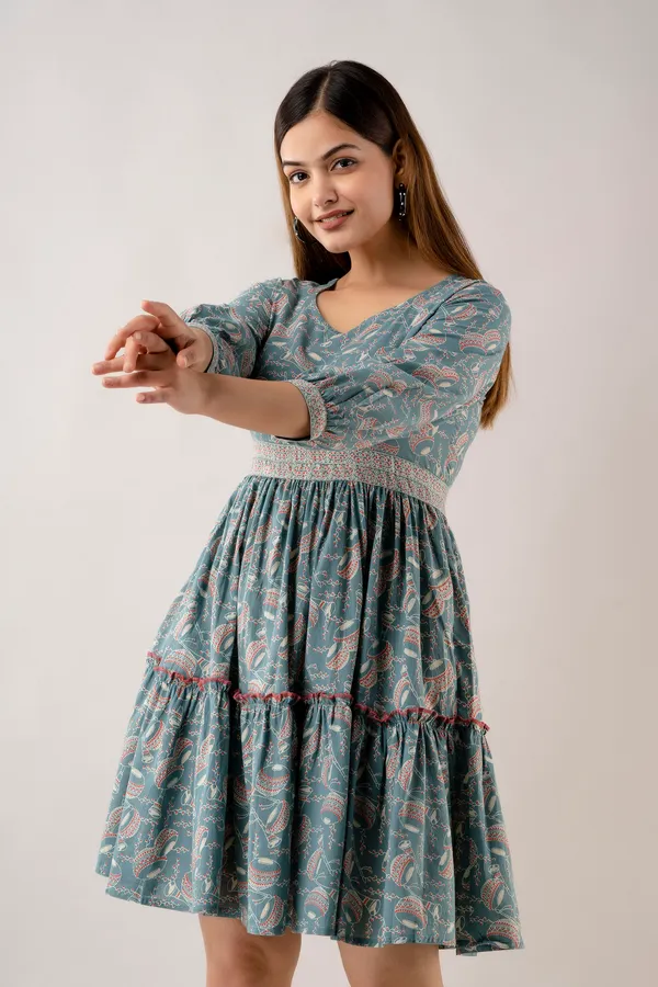 Women's_Floral_Printed_Cotton_Dress_with_Smocked_Waist