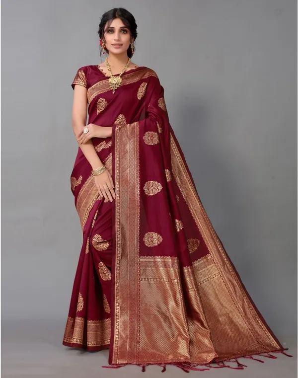 Maroon_Woven_Kanjivaram_Silk_Saree_with_Saree_Cover