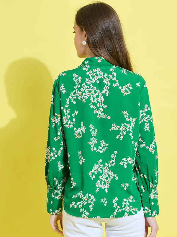 Green_Crepe_Full_Sleeve_Floral_Print_Tailored_Fit_Hip_Length_Shirt_For_Women