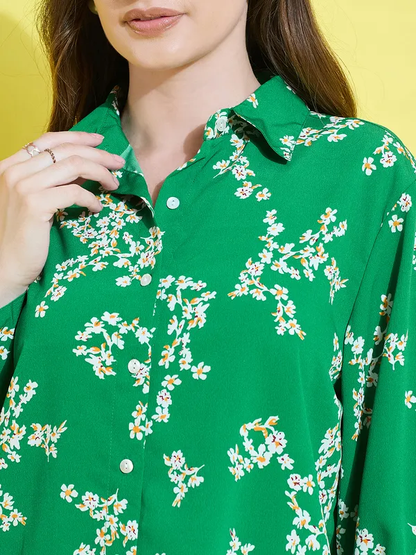 Green_Crepe_Full_Sleeve_Floral_Print_Tailored_Fit_Hip_Length_Shirt_For_Women