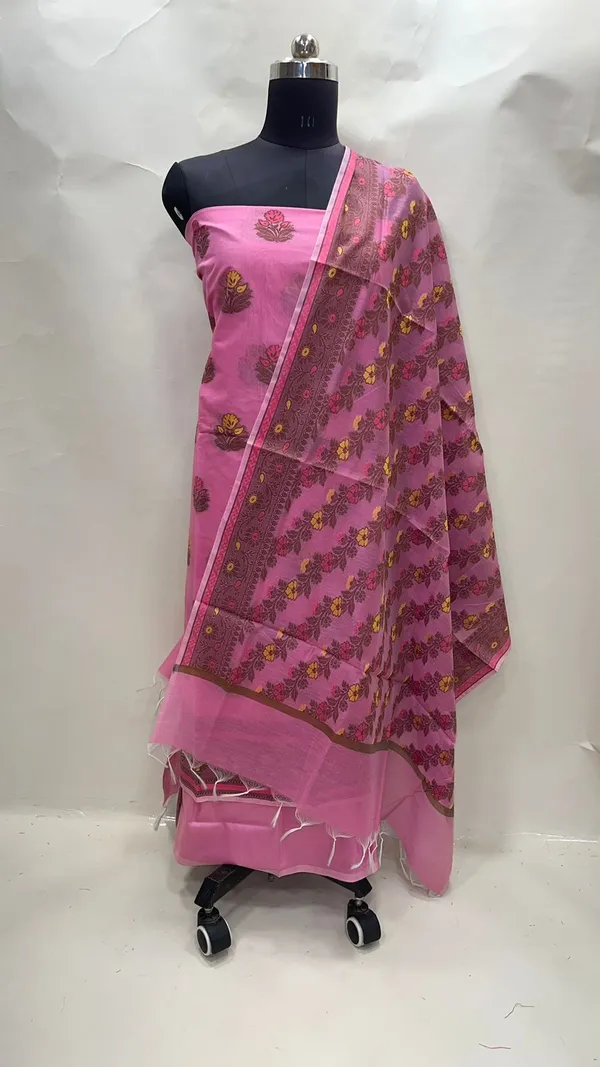 Humairah_Present_Pink_Cotton_Resham_Zari_Floral_Mina_Boota_3pcs_Suit_Set_accompanied_with_Plain_Bottom_and_Resham_Zari_Mina_Stripe_Jaal_Pink_Dupatta