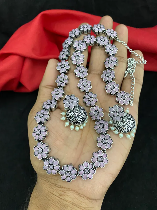 Silver_Plated_Flower_Design_Pink_Haram