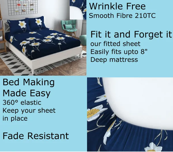 BLUE_Pure_Cotton_Bedsheet_90X100_Inches_with_Two_Pillow_Covers_Included_