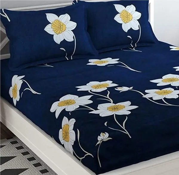 BLUE_Pure_Cotton_Bedsheet_90X100_Inches_with_Two_Pillow_Covers_Included_