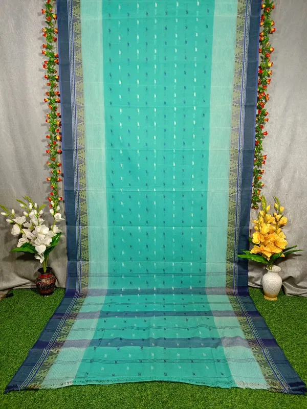 Sea_Green_Woven_Tant_Pure_Cotton_Saree