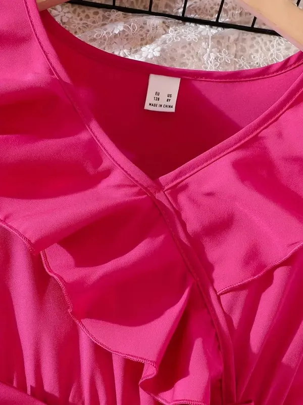 Magenta_Cotton_Solid_V-Neck_Dress_For_Girls