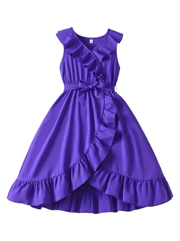 Purple_Cotton_Solid_V-Neck_Dress_For_Girls