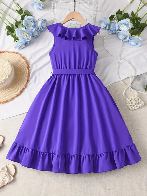 Purple_Cotton_Solid_V-Neck_Dress_For_Girls