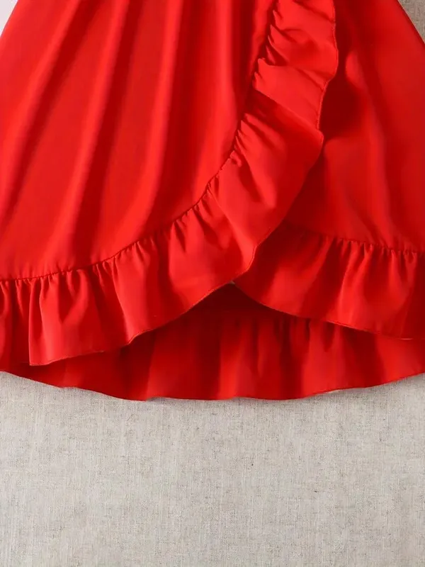 Red_Cotton_Solid_V-Neck_Dress_For_Girls