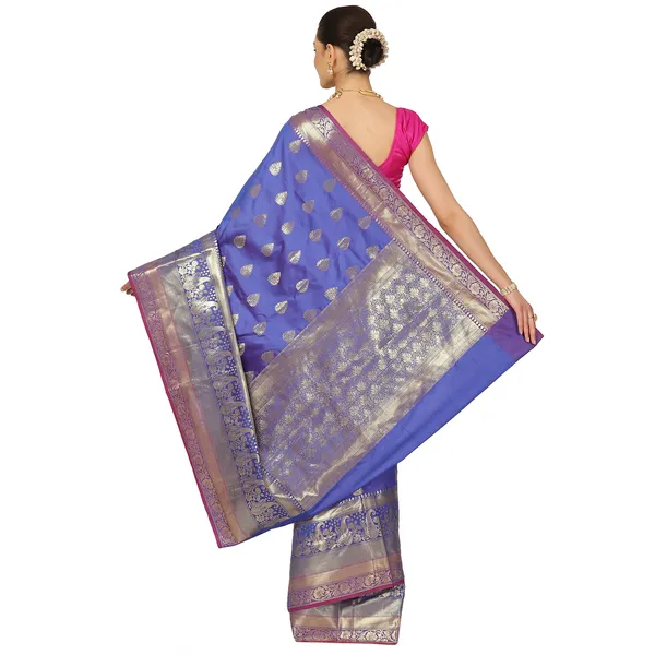 Blue_Cotton_Blend_Banarasi_Sarees_For_Women