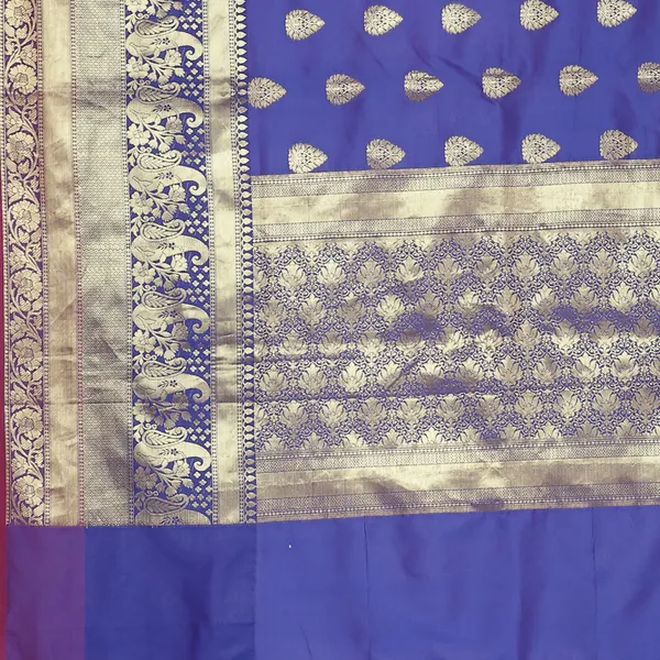 Blue_Cotton_Blend_Banarasi_Sarees_For_Women