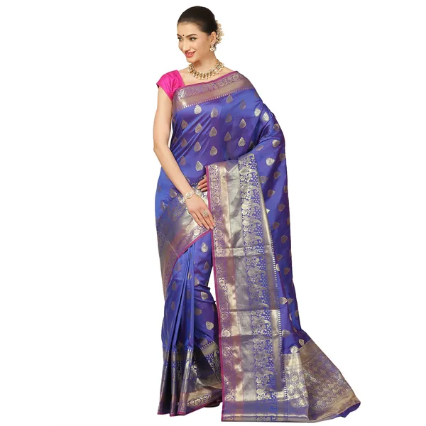 Blue_Cotton_Blend_Banarasi_Sarees_For_Women