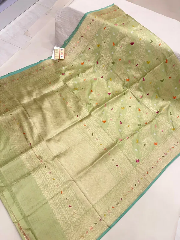 Humairah_Pure_Handloom_Pista_Green_Katan_Silk_Kadhwa_Meenakari_Jangla_Aada_Zari_Jaal_with_Kadhwa_Zari_Border_and_Matching_Stripe_Pista_Blouse