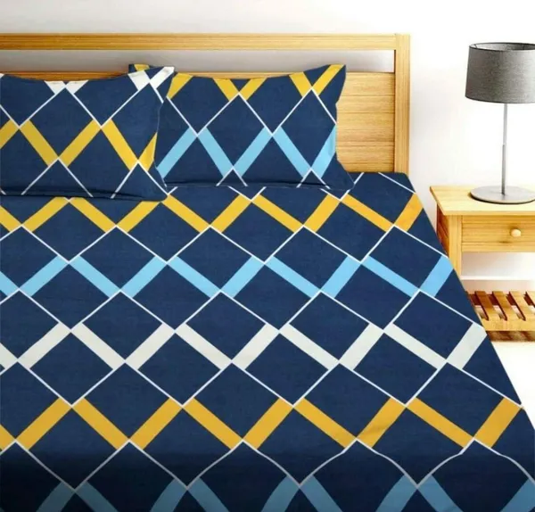 220TC_Elastic_Fitted_100%_Cotton_Feel_Printed_King_Size_Double_Bed_Bedsheet_with_2_Pillow_Cover_(72"x78"_Upto_6"_Mattress)_Blue_Boxes