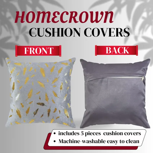 16x16_Inch_Velvet_Cushion_Covers_Set_of_5_Pcs,_Soft_Decorative_Faux_Fur_Throw_Pillow_Covers_with_Golden_Feather_Print_for_Sofa,_Couch,_Bed,_Living_Room_-_Grey-250_TC