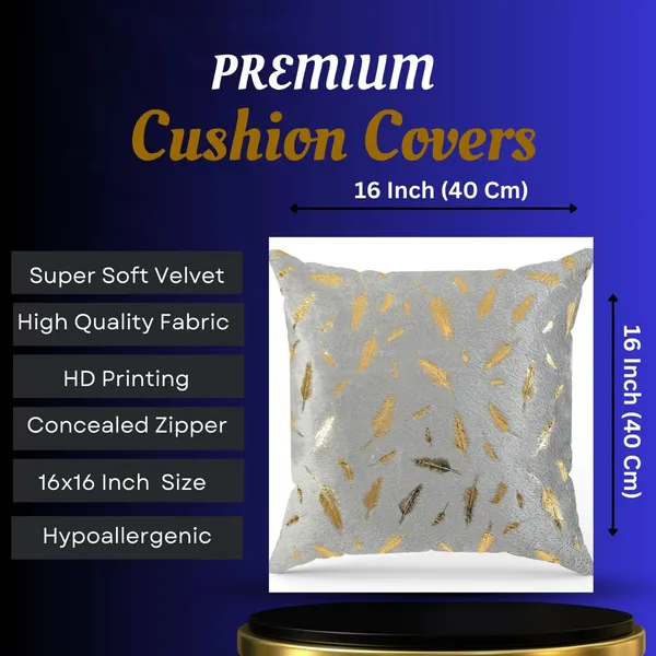 16x16_Inch_Velvet_Cushion_Covers_Set_of_5_Pcs,_Soft_Decorative_Faux_Fur_Throw_Pillow_Covers_with_Golden_Feather_Print_for_Sofa,_Couch,_Bed,_Living_Room_-_Grey-250_TC