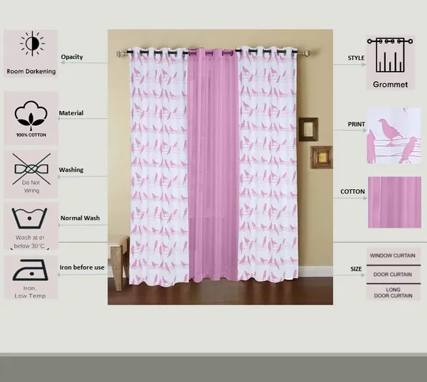 Pack_of_3_Cotton_Pink_Bird_Printed_With_Sheer_Eyelet_Curtain_Set_for_Window_and_Door